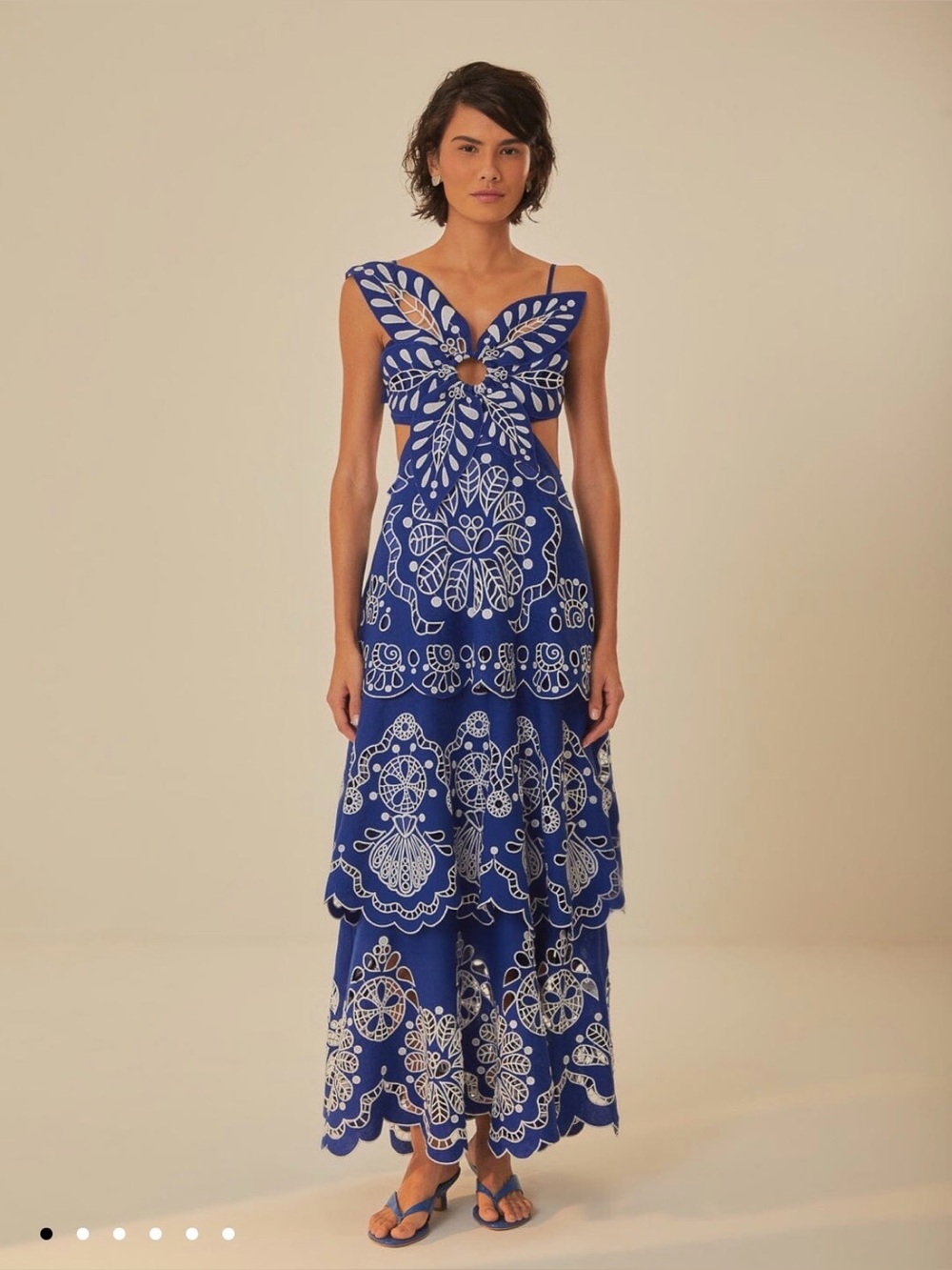 FARM Rio Cobalt Blue Maxi Dress with White Embroidered Motifs